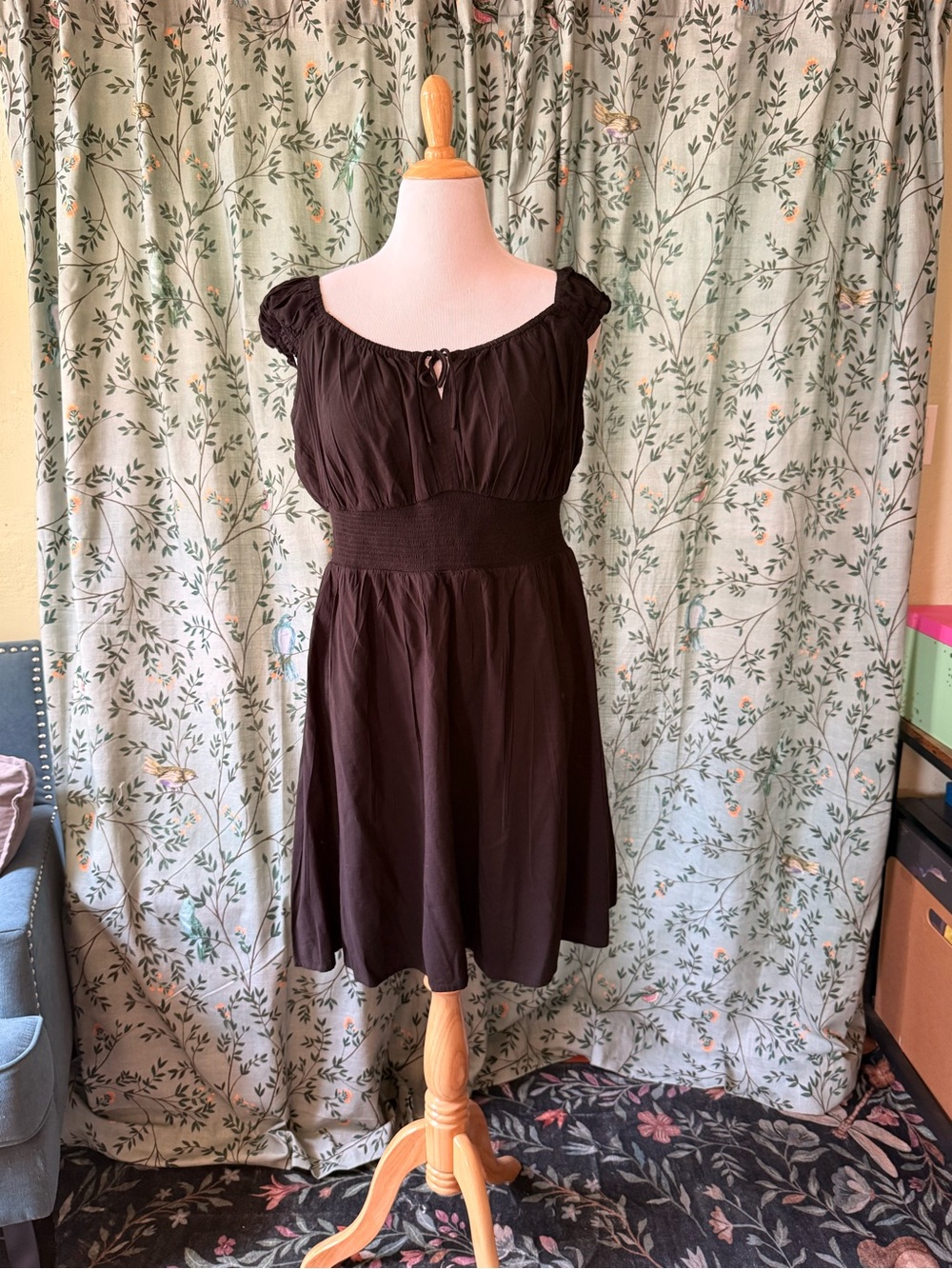 Old Navy Black Short-Sleeve Smocked-Waist Mini Dress